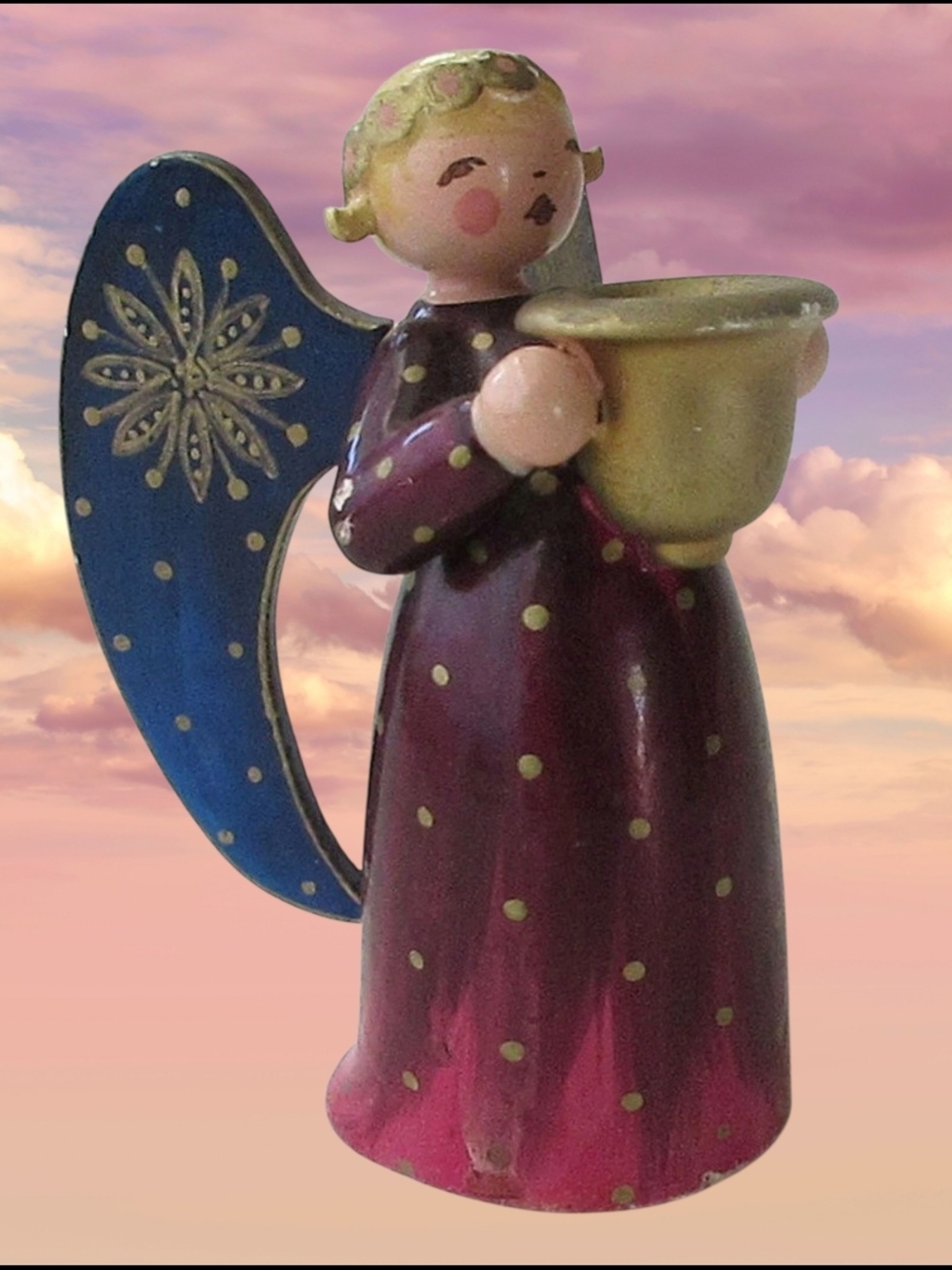 Antique 1960s GDR Erzgebirge Expertic Angel Candle Holders
Handpainted